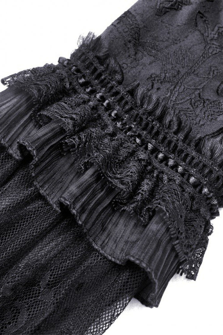 Black Square Collar Long Hime Sleeves Embroidered Lace Spliced Women's Gothic Maxi Wedding Dress - Product - 21