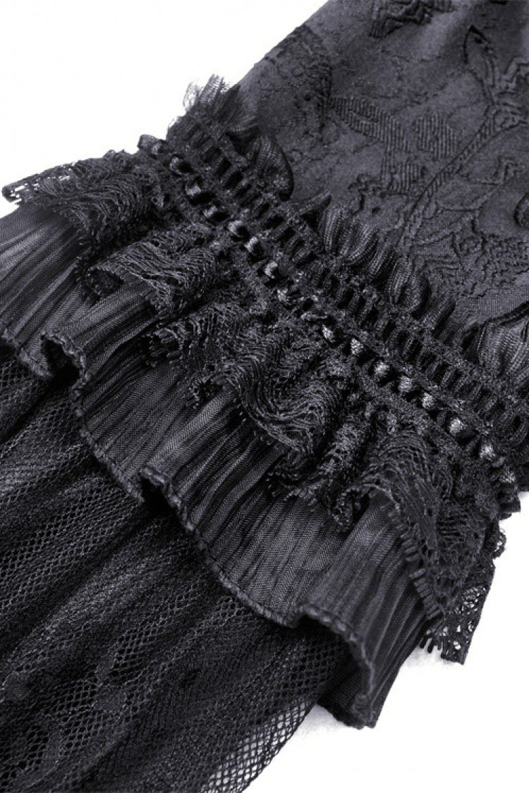 Black Square Collar Long Hime Sleeves Embroidered Lace Spliced Women's Gothic Maxi Wedding Dress - Product - 21