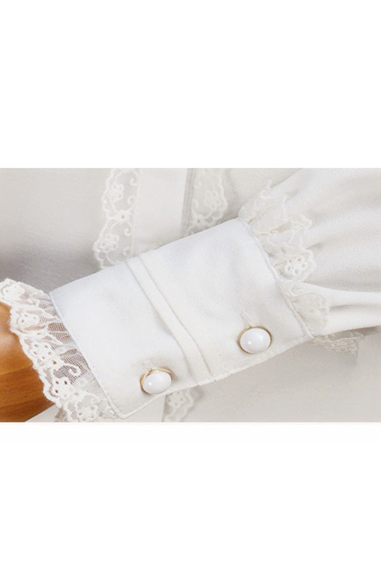 Solid Color Lantern Sleeves Stand Collar Bowknot Tie Classic Lolita Blouse 4 Colors - Product - 6