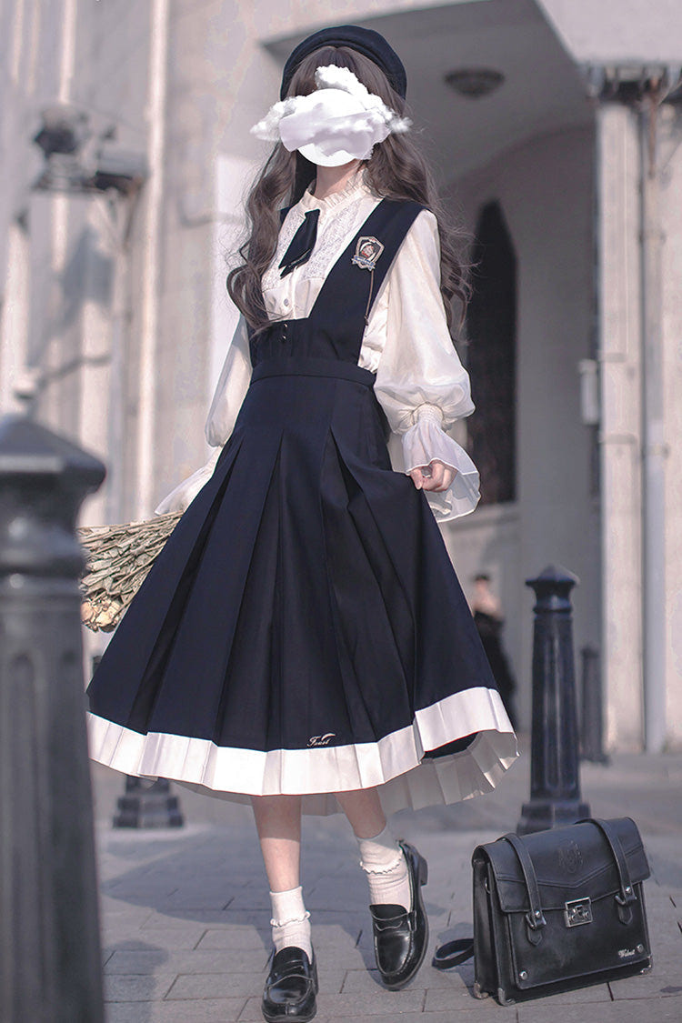 Blue Sleeveless Classic College Style Elegant Lolita Jumper Dress - Blue - 1