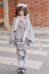 Grey [Gloomy Cat Series] Sleeveless Triple-Layered Ruffled Sweet Suspender Cake Strap Dress - Product - 4
