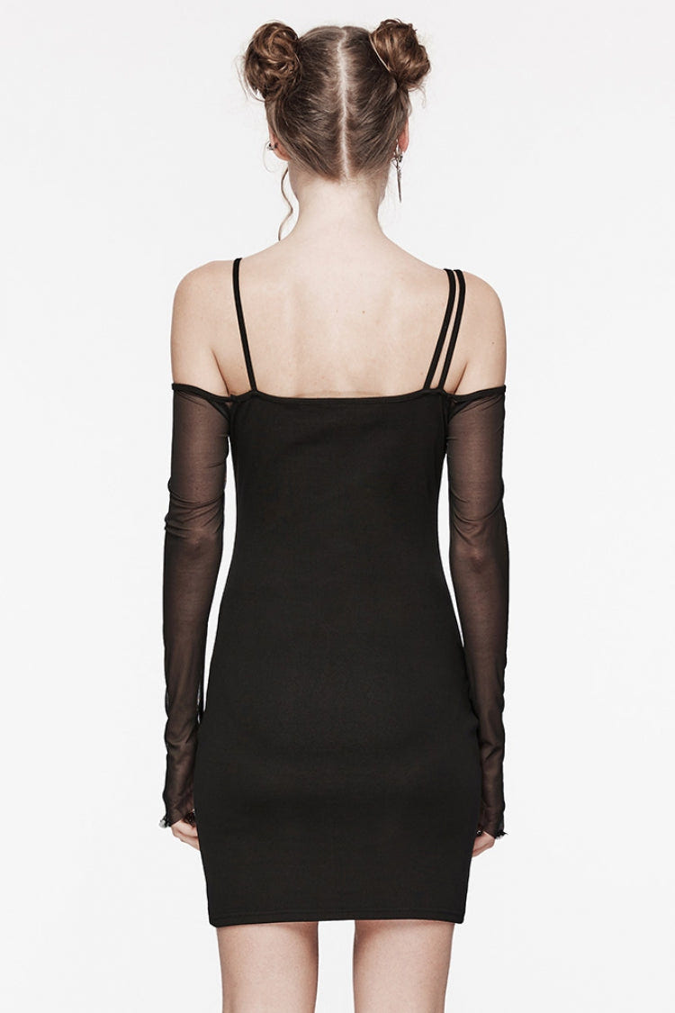 Black Off Shoulder Stitching Mesh Women's Gothic Dress - Product - 3