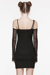Black Off Shoulder Stitching Mesh Women's Gothic Dress - Product - 3