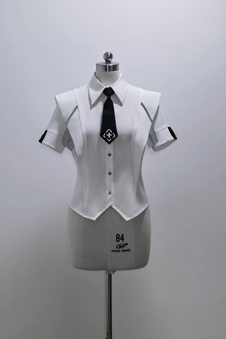 White Handsome Short Sleeves Ouji Lolita Fashion Blouse - Product - 2