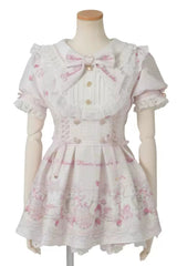 [Tea Party] Lapel Collar Short Sleeves Printed Bow Lace-Up Sweet Jirai Kei Plus Size Dress 3 Colors - Pink - 8
