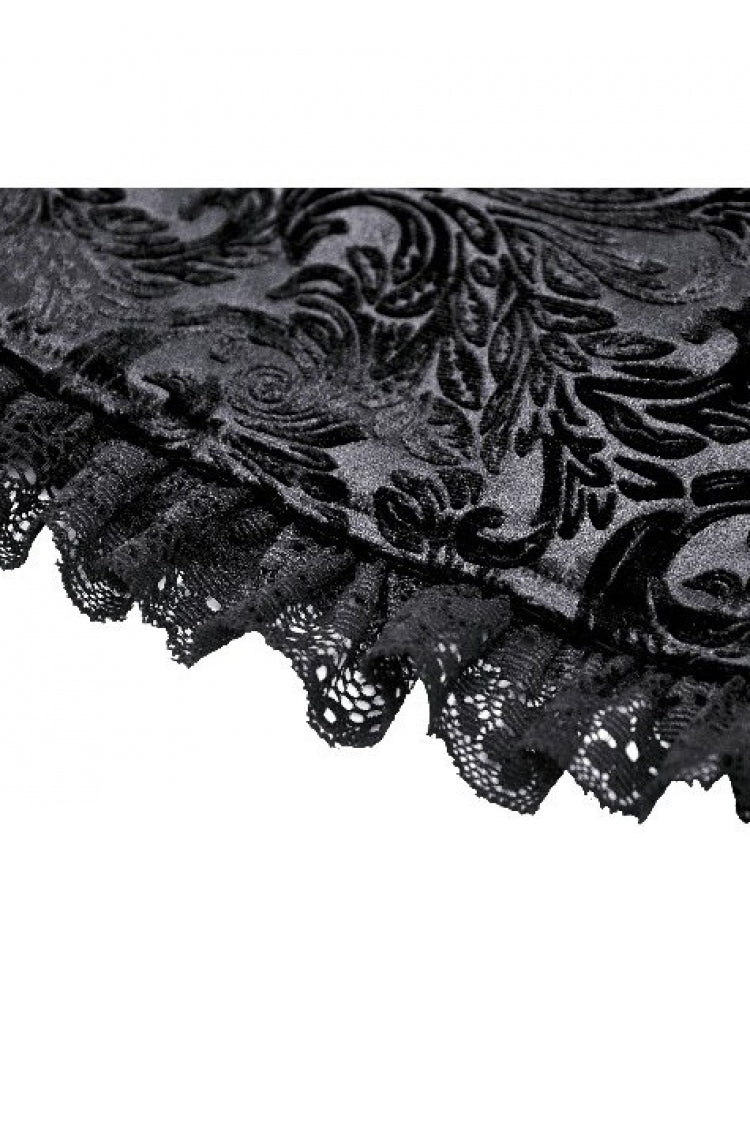 Black Embossed Ruffled Lace Splice Women's Punk Shorts - Product - 17