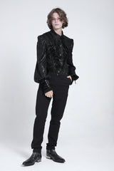 Black Long Puff Sleeves Jacquard Lace Men's Gothic Blouse - Product - 6