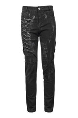 Black Punk Mecha Hand Painted Slim Mens Pants - Black - 1