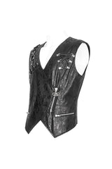 Black Zipper Faux Leather Men's Punk Waistcoat - Product - 10