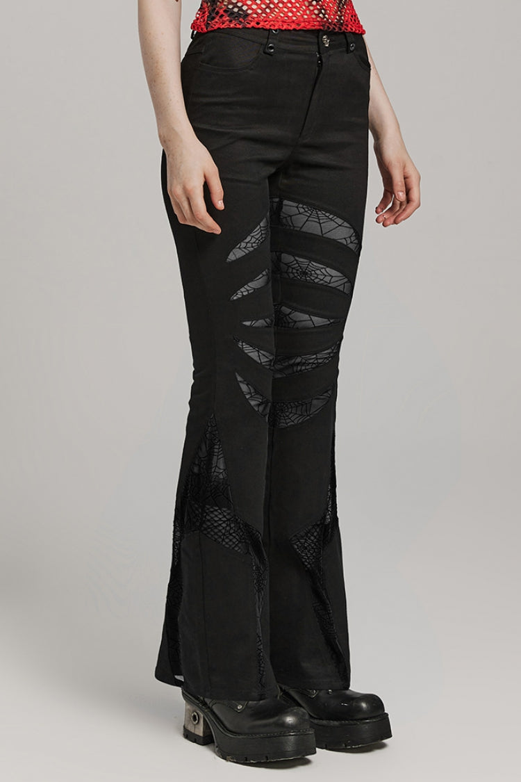 Spiderweb Claw Print Mesh Women's Gothic Flared Pants 2 Colors - Product - 2