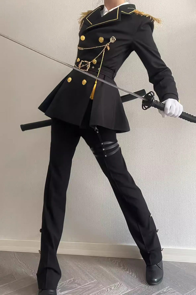 Black Lapel Collar Long Sleeves Ouji Military Prince Handsome Lolita Suit Coat - Product - 7