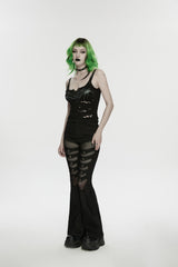 Black Spliced Slim Eyelet Women's Punk Pants - Product - 6