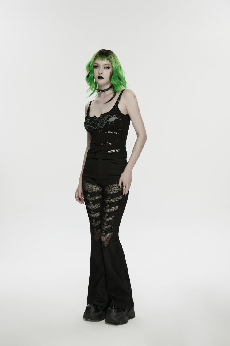 Black Spliced Slim Eyelet Women's Punk Pants - Product - 6
