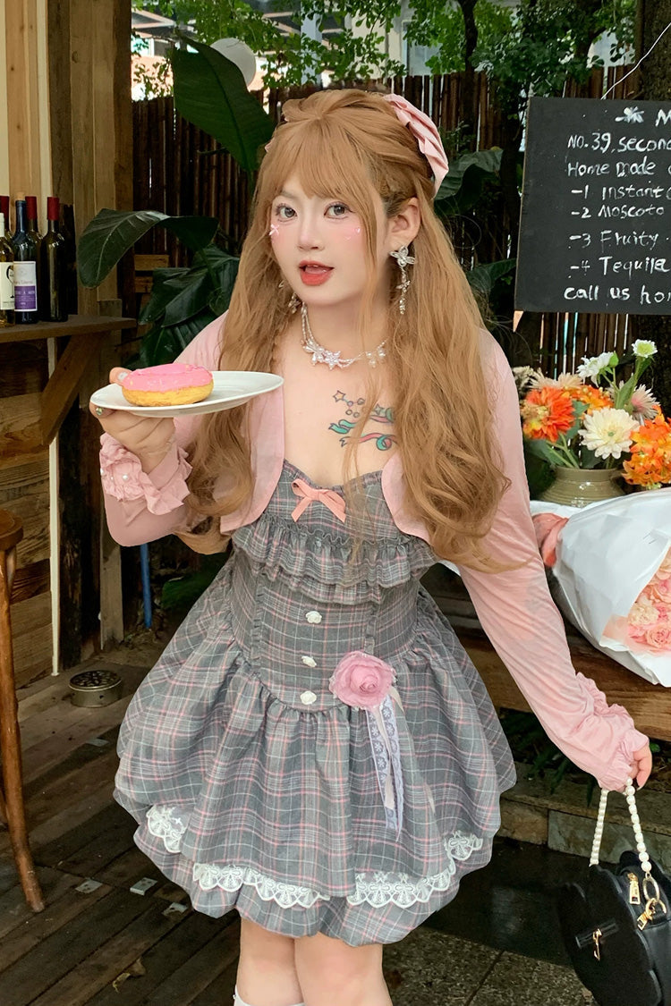 Grey Square Collar Sleeveless Printed Ruffled Lace Rose Sweet Japanese Plus Size Lolita Jsk Dress - Product - 9