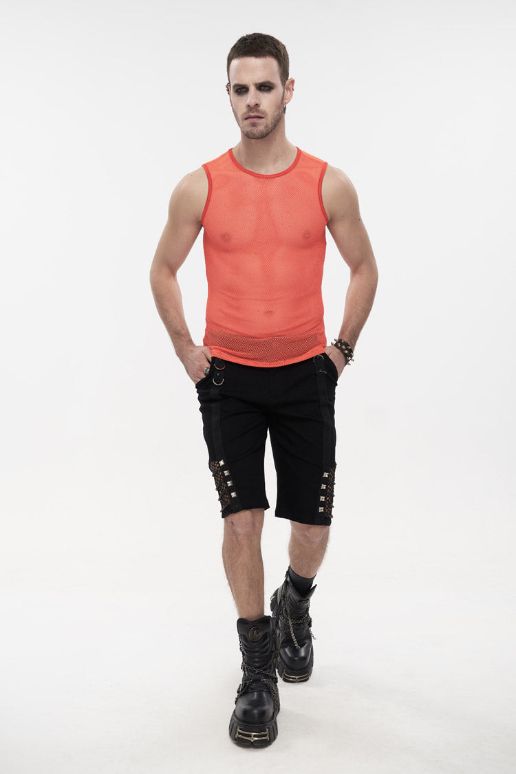 Orange Elasticity Perspective Rhombus Net Yarn Sleeveless Men's Gothic T-Shirt - Product - 3