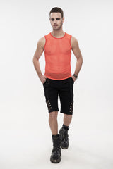 Orange Elasticity Perspective Rhombus Net Yarn Sleeveless Men's Gothic T-Shirt - Product - 3