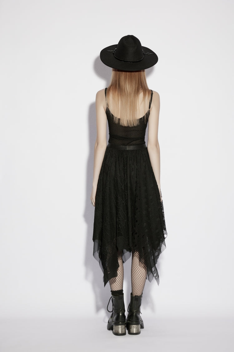 Black Multi-Layered Irregular Mesh Eyelet Women's Gothic Bat&Cobweb Skirt - Product - 6