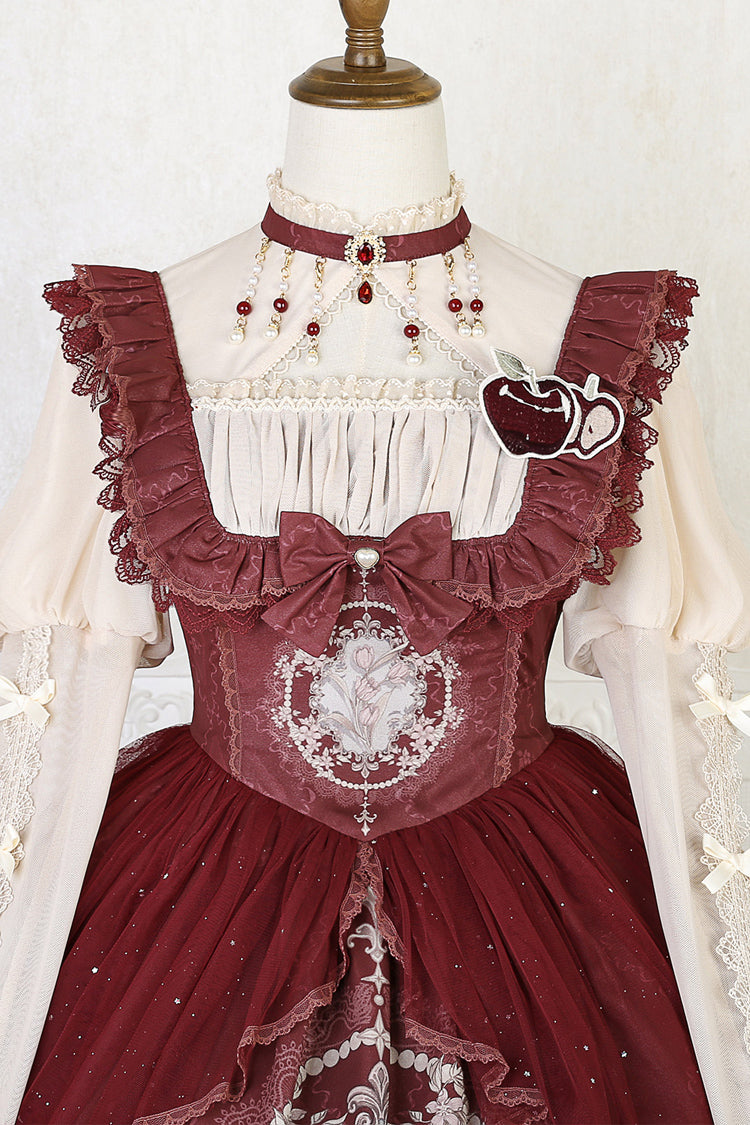 Red Bunny Tea Party Print Ruffle Bowknot Sweet Lolita Jsk Dress - Product - 12