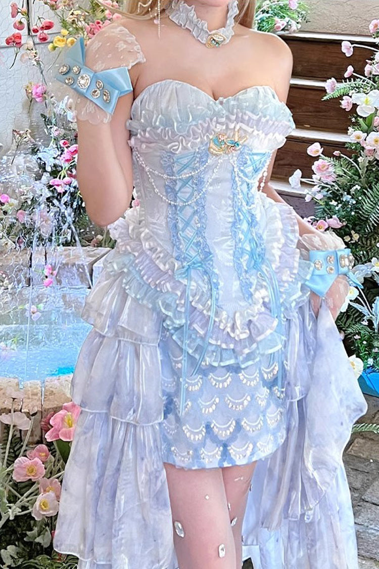 Blue [Mermaid's Tears] Island Romance Print Embroidery Lace Sweet Lolita Skirt Set - Product - 3
