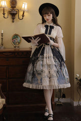 Multi-Color Cardigan Lace Ruffle Clock Butterfly Print Classic Lolita Skirt Set - Product - 4