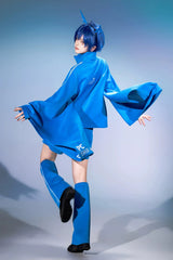 Blue [Network Error] Stand Collar Long Trumpet Sleeves Ouji Gothic Functional Style Japanese Prince Lolita Coat Shorts Set - Product - 3