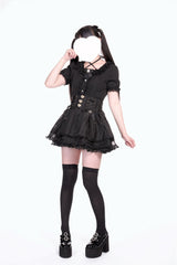 [Love Hanabi] Triple-Layered Bowknot Lace-Up Organza Sweet Jirai Kei Japanese Skirt 3 Colors - Product - 9