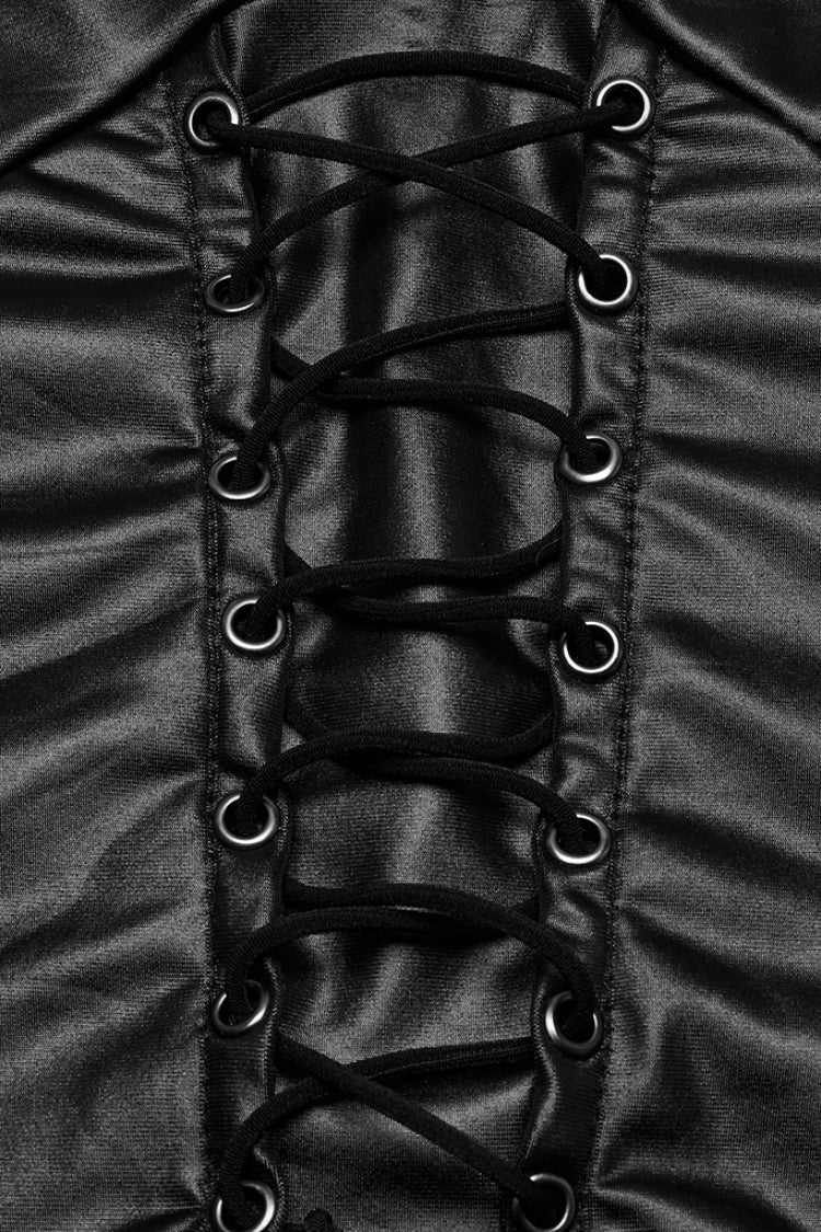 Black Halterneck Sleeveless Lace-Up Plunging Irregular Women's Punk Vest - Product - 6