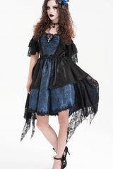 Blue Halterneck Lace Lace-Up Irregular Hem Women's Gothic Dress - Product - 5
