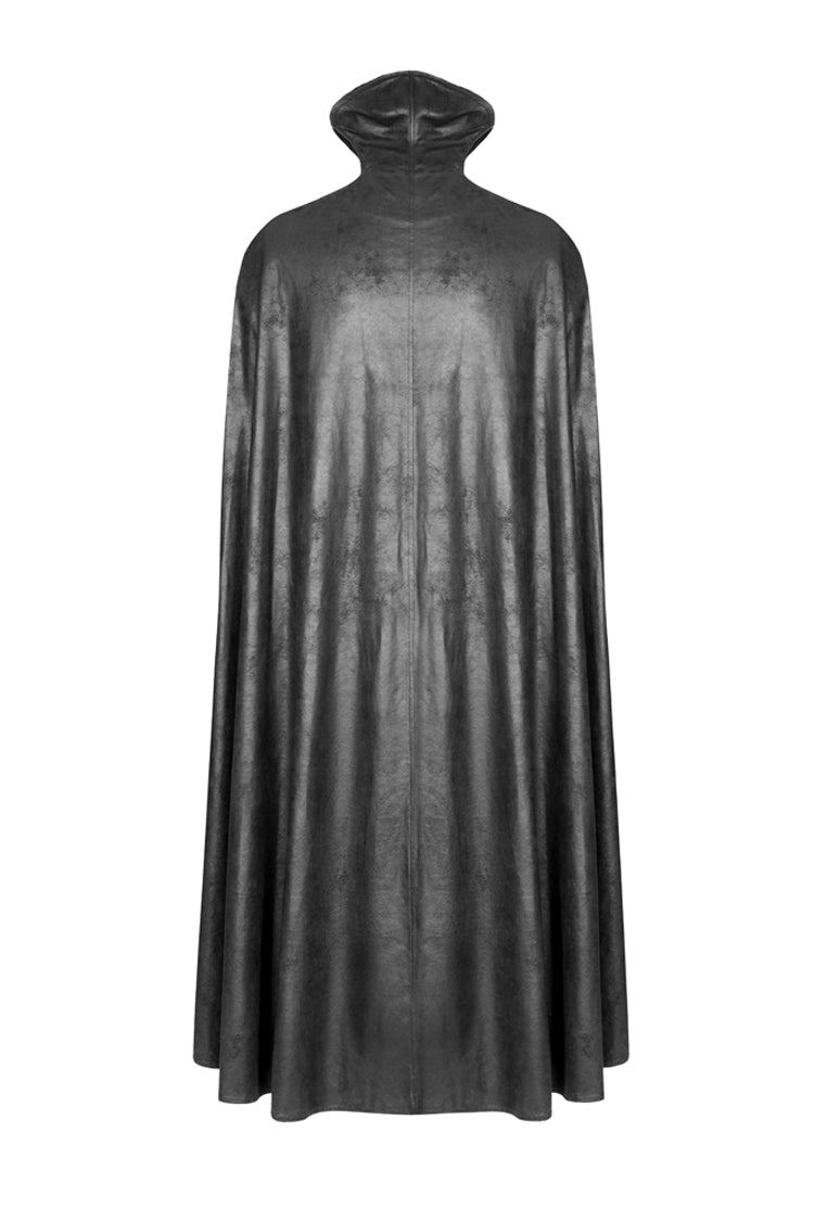 Black Long Sleeve Stand Up Collar Front Metal Decoration Paisley Pattern Embossed Velvet Men's Gothic Coat With Cloak - Product - 6