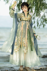 Multi-Color Chinese Style Embroidery High Waisted Hanfu Dress Full Set - Product - 2