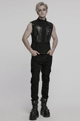 Black Stand Collar Armour Stitching Men's Punk Vest - Product - 4