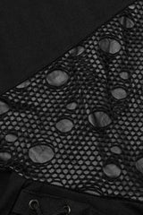 Black Long Sleeves Print Metal Eyelet Lace-Up Hooded Womens Steampunk Jacket - Product - 6