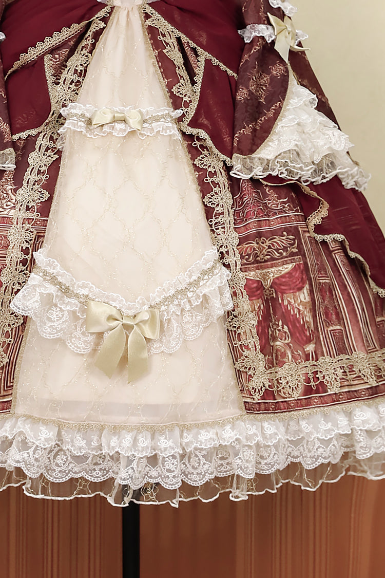 Red Baroque Palace Print Lace Classic Princess Lolita Dress - Product - 16