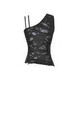 Black Sleeveless Ripped Eyelet Lace-Up Asymmetric Hem Women's Punk Top - Product - 11
