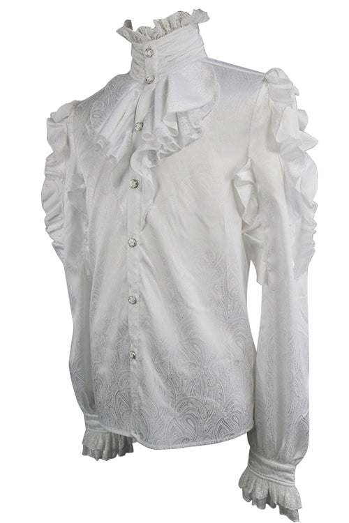 White Vampire Ruffled Sleeves Mens Gothic Blouse - Product - 5