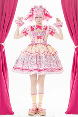 Yellow/Pink Candy Park Print Ruffle Bowknot Sweet Lolita Jsk Dress - Product - 2