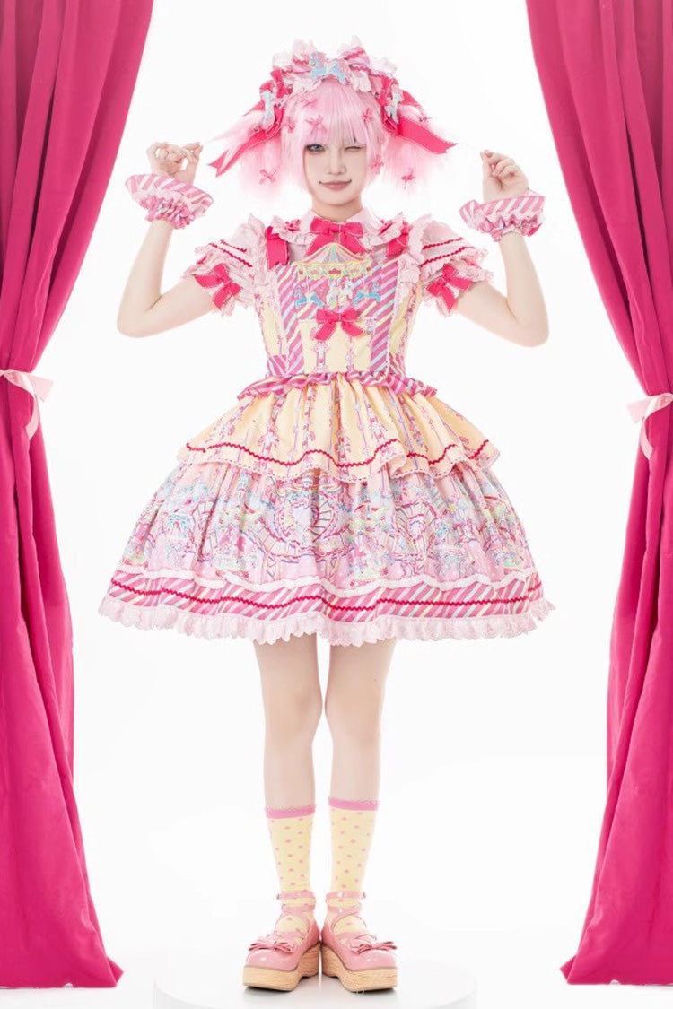 Yellow/Pink Candy Park Print Ruffle Bowknot Sweet Lolita Jsk Dress - Product - 2