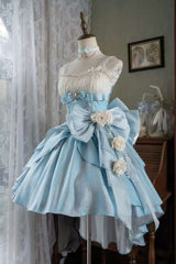 Blue [Rose Heart Knot] Ruffle Hanayome Bowknot Sweet Princess Gorgeous Lolita Jsk Dress - Blue - 1