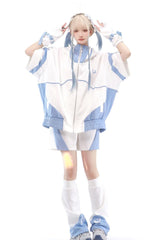Blue/White [Star Waves] Half Sleeves Jirai Kei Coat - Product - 2