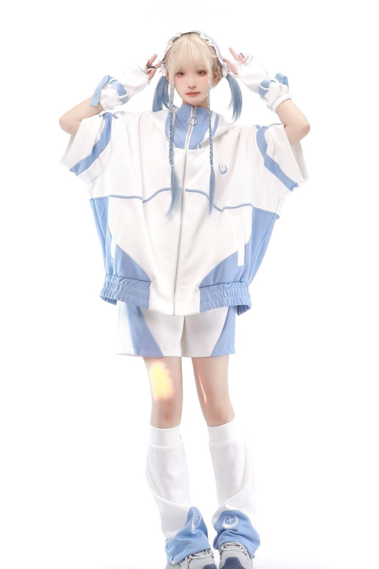 Blue/White [Star Waves] Half Sleeves Jirai Kei Coat - Product - 2