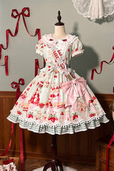 Mint Strawberry Dessert Doll Collar Short Sleeves Print Ruffle Bowknot Sweet Lolita Dress 4 Colors - Product - 27