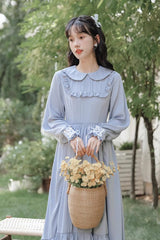 Blue Doll Collar Long Sleeves Ruffle Sweet Elegant Princess Lolita Dress - Product - 3