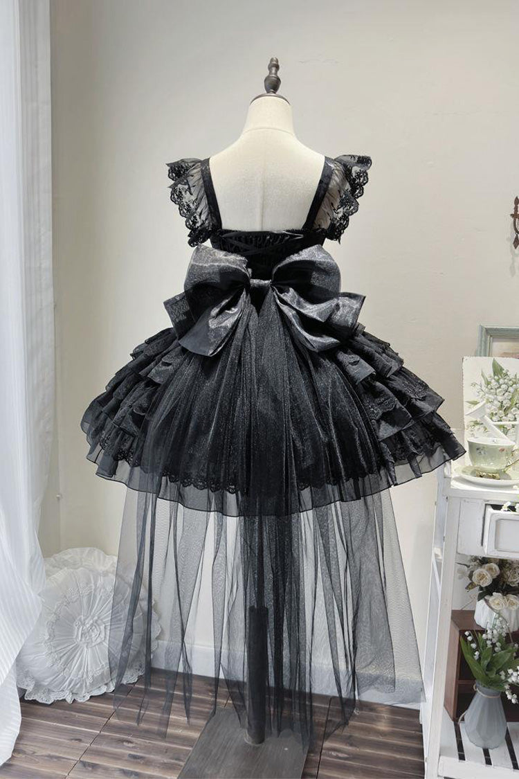 Black [From Broken Wings to Rebirth] Sleeveless Multi-Layered Ruffle Bowknot Lace-Up Gothic Ballet Lolita Jsk Dress - Product - 3