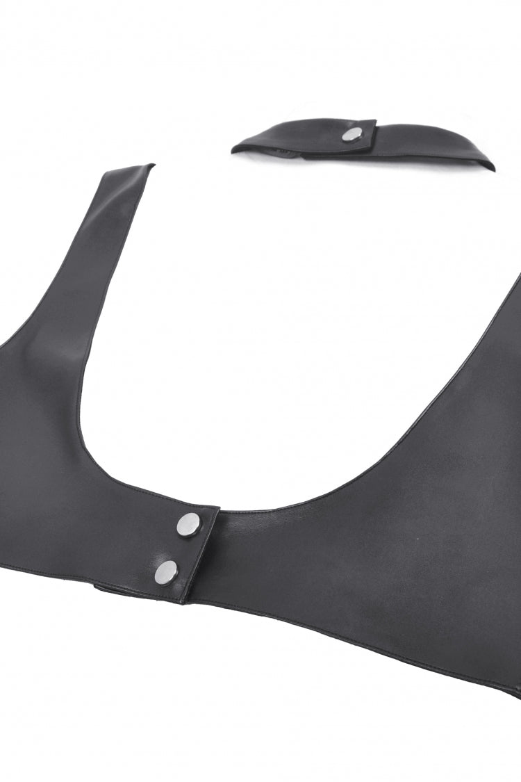 Black Metal Studded Women's Punk Faux Leather Bustier Crop Top with Adjustable Clasps - Product - 16