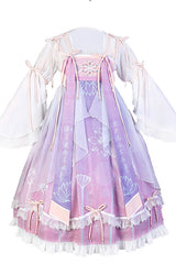 Original Chinese Han Elements Improved Lotus Print Sweet Hanfu Dress Full Set - Product - 9