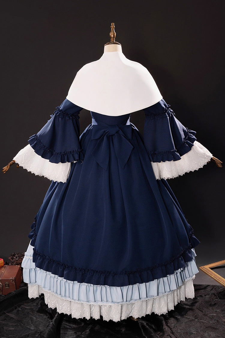 Blue [Loli Detective] Triple-Layered Ruffle Cardigan Bowknot Gothic Lolita Victorian Dress Set - Product - 4