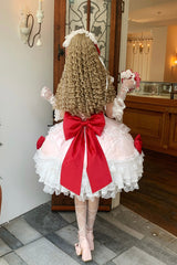 Red/Pink [Flower Dream Isle] Square Collar Multi-Layered Ruffled Bow Lace Sweet Lolita Jsk Dress - Product - 2
