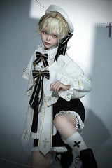 White [The Choir of The Church] Long Sleeves Bow Chain-Decorated Gothic Ouji Lolita Set - Product - 3