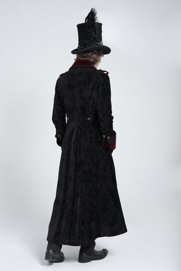 Black/Red Lapel Collar Embroidery Zipper Men's Gothic Handsome Coat - Product - 8