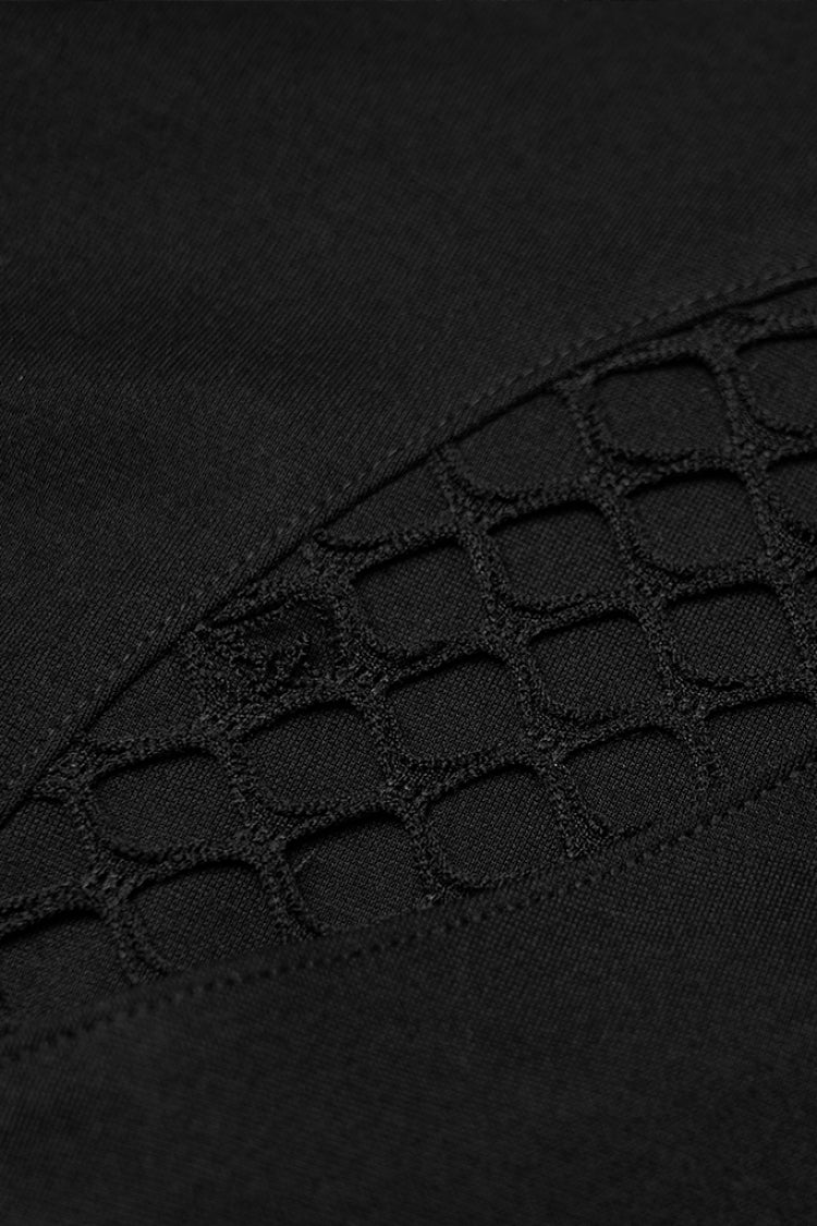 Black Off Shoulder Hollow Stitching Irregular Mesh Women's Steampunk Dress - Product - 7